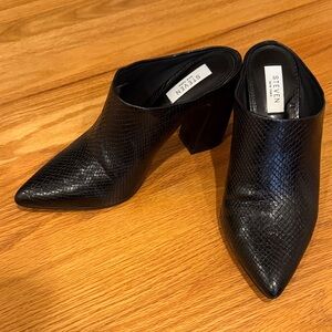 Steven By Steve Madden Black Snakeskin Mules